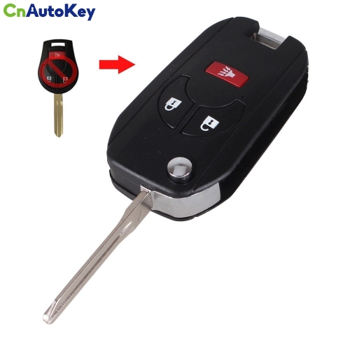 CS027010 3 Button Flip Folding Remote Key Shell Case For Nissan Maxima Sentra Versa 2+1 Button Panic