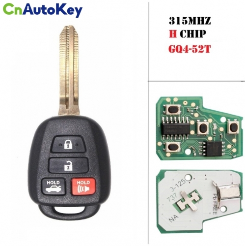 CN007068  4 button for Toyota Sequoia RAV4 Tacoma Highlander 2014 2015 2016 2017 2018 Remote Car Key Fob 315MHz H Chip FCC ID GQ4-52T