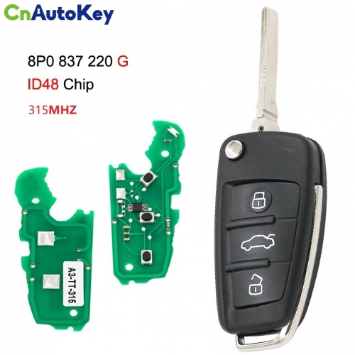 CN008043 3 Buttons 315MHz ID48 Car Remote Key For Audi A3 S3 TT 8P0 837 220 E 8P0837220E 8P0 837 220 G