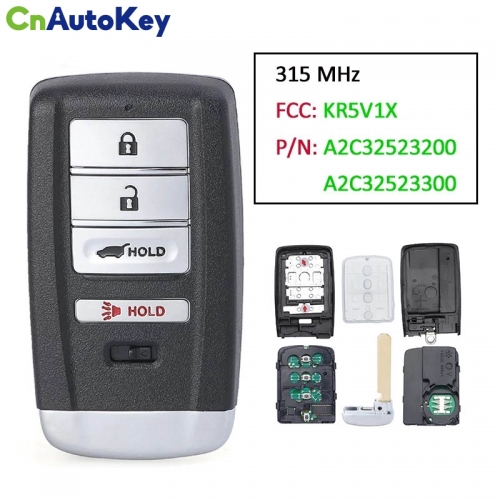 CN003139   315MHz PCF7953X / ID47 Chip FCC: KR5V1X A2C32523200 A2C32523300 Smart Remote Key Fob for Acura MDX RDX ILX TLX 2014-2020
