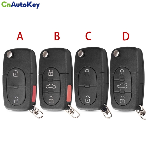 CS008036   2/3/4 Buttons For Audi TT A2 A3 A4 A6 A8 TT Quattro Replacement With Blade CR2032 Holder Flip Car Key Case Shell Fob