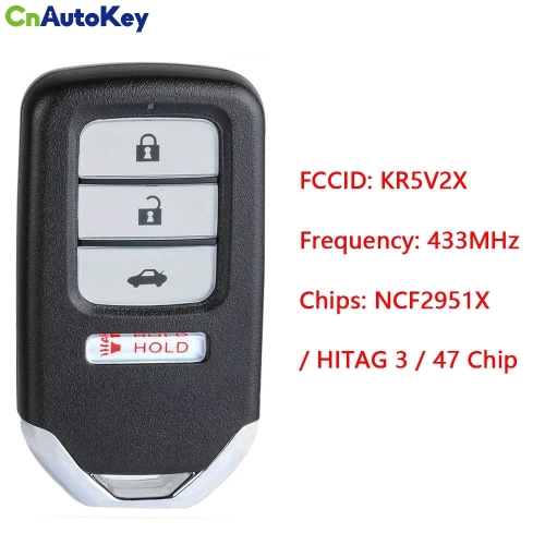 CN003145  for Honda Civic 2016 2017 2018 2019 2020 Remote Key Fob KR5V2X A2C92005000 72147-TBA-A01 72147-TBA-A02 433MHz