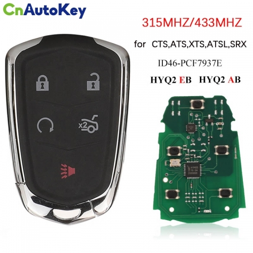 CN030014  Smart Remote Key 5 Button Keyless Entry Fob  315MHZ/ 433MHz for Cadillac XTS CTS CT6 ATS SRX ATSL 2017-2018 HYQ2EB     HYQ2AB