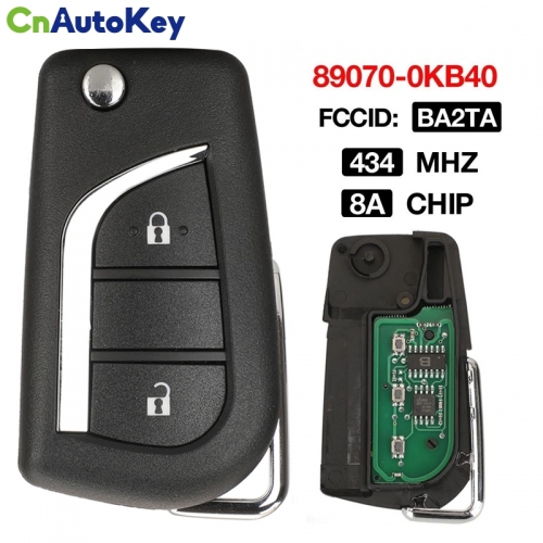 CN007267  2 Button BA2TA 433MHz 8A Chip 89070-0KB40 Folding Filp Remote Control Car Key Fob Fit For Toyota Hilux 2015 - 2020