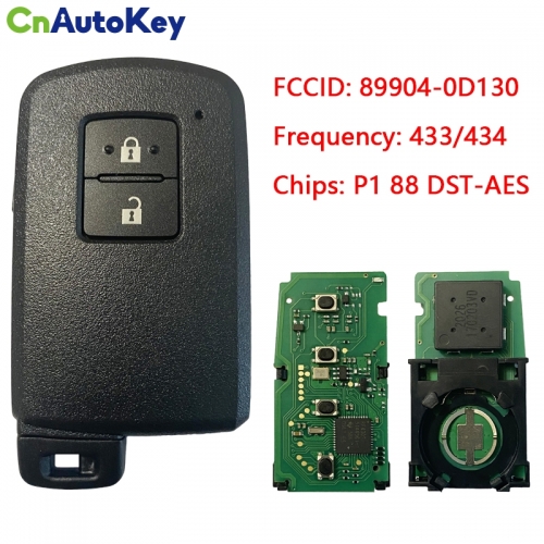 CN007158 For Toyota Yaris, Auris Smart Key, 2Buttons, BA7EQ P1 88 DST-AES Chip, 433MHz 89904-0D130 Keyless Go