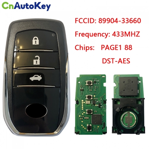 CN007151 For Toyota Camry smart key 3Buttons BJ1EW PAGE1 88 DST-AES Chip, 433MHz with Keyless Go 89904-33660