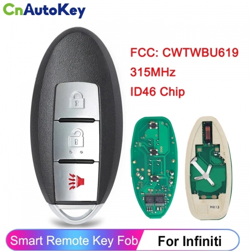 CN021013  For Infiniti FX35 FX45 2005 2006 2007 2008 FCC ID: CWTWBU619 Keyless Remote Smart Key Fob 315MHz With ID46 Chip