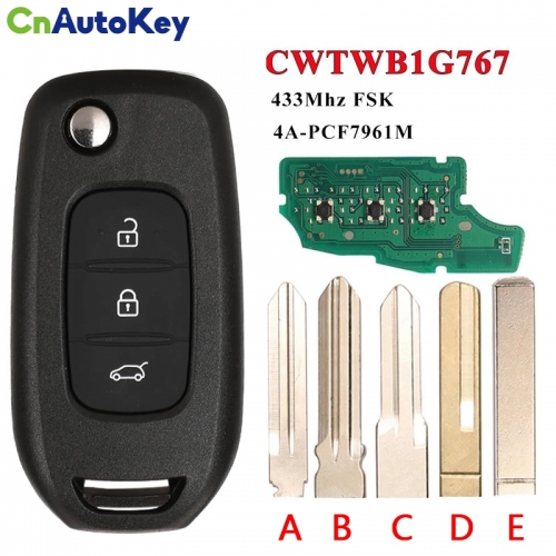 CN010075  CWTWB1G767 Flip Remote Key 433MHz PCF7961M 4A for Renault Kadjar Captur Megane 3 Symbol Logan 2 Sandero 2 Dacia Duster