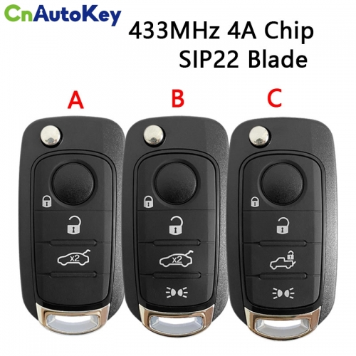 CN017011 Folding Flip 3 Button Remote Smart Car Key 433MHz 4A Chip SIP22 Uncut Blade For Fiat Egea Tipo 500X