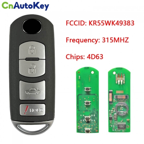 CN026055  4 Buttons Smart Remote Car Key Fob with FSK 315MHz 4D63 Chip for Mazda 6 2009 2010 2011 2012 2013 FCC ID: KR55WK49383