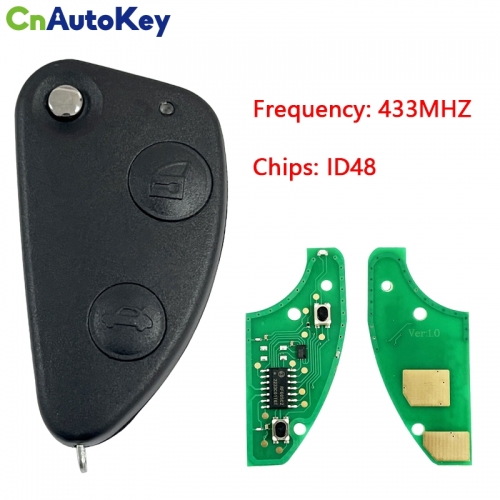 CN092006 Replacement Remote Car Key Combo Flip Fob 2 Button With Uncut SIP22 Blade 433MHZ ID48 Chip for Alfa Romeo 147 156 166 GT