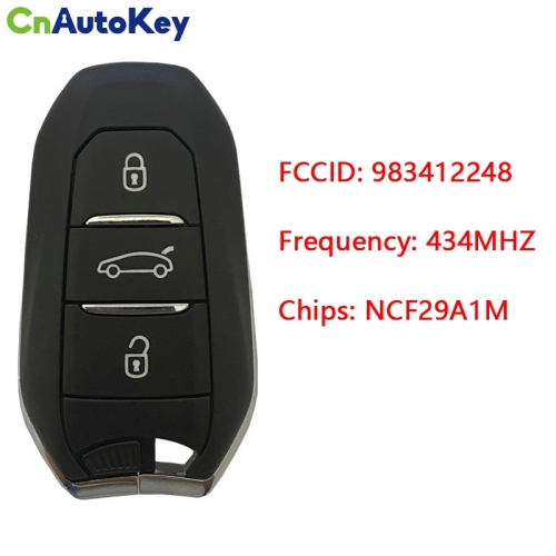 CN016043 ORIGINAL Smart Key for Citroen Buttons3 Frequency 434 MHz Transponder HITAG 128-bit NCF29A1M AES Blade signature VA2 Part No 983412248