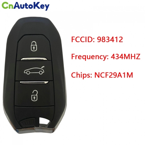 CN016041 ORIGINAL Smart Key for Citroen DS 7 Buttons3 Frequency 434 MHz Transponder HITAG 128-bit NCF29A1M AES Blade signature VA2 Part No 983412
