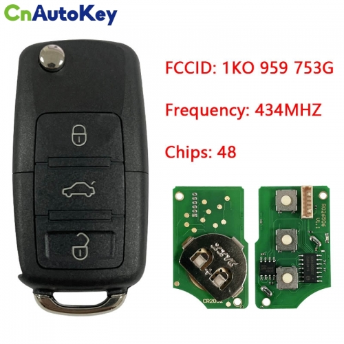 CN001004 ID48 Chip 434 Mhz For VW Volkswagen Golf Passat Polo Jetta Touran Bora Sharan 1K0 959 753 G 2004 - 2010 Remote Car Key