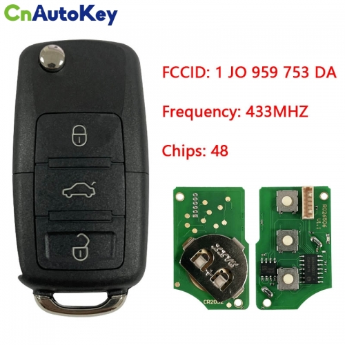 CN001007 1 JO 959 753 DA flip Remote Key Control FOB 3 Button for Volkswagen