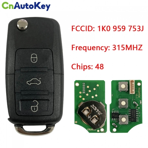 CN001072 1K0 959 753J For Volkswagen Vw 3 Button Flip Key Remote Fob Transmitter 315mhz 1k0 959753J