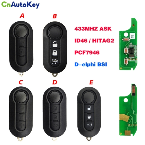 CN017015 Flip Remote Key 434MHz PCF7946 for Fiat 500 2012-2017 for Dodge Ram Promaster City 2015-2018 LTQF12AM433TX (Delphi BCM)