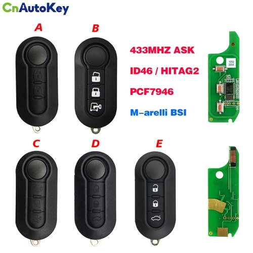 CN017002 3 button PCF7946 ID46 chip 433MHZ key profile:SIP22 for for FIAT: Ducato, Bravo, 500L Key (M.Marelli BSI System) FCC ID: RX2TRF198