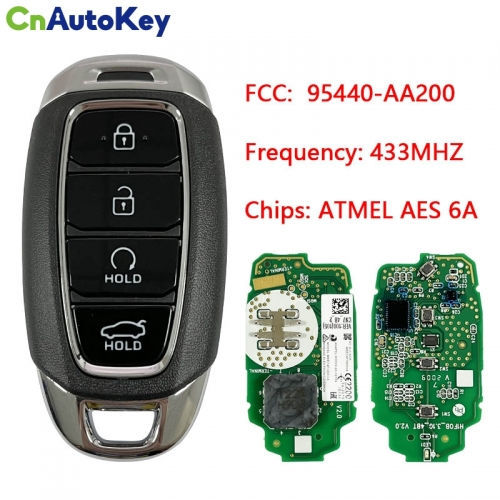 CN020282  Suitable for Hyundai Elantra 2020 modern smart remote control key with 4 keys FCC: 95440-AA200 433MHZ  AES 6A chip