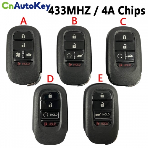 CN003156  2/3/4/5B Smart Car Remote Control Key Fob Keyless Go 433MHZ 4A Chip FCC ID: KR5TP-4 for Honda CRV Civic Accord 2022