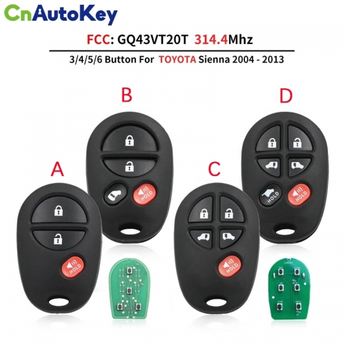 CN007110 Für Toyota Tacoma Tundra Sequoia Sienna 2004-2016 Fernbedienung Auto Schlüssel Fob Control 315MHZ 3/4/5/6 Taste FCC GQ43VT20T