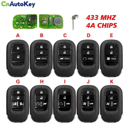 CN003155  2/3/4/5B Smart Car Remote Control Key Fob Keyless Go 433MHZ  4A Chip FCC ID: KR5TP-4 for Honda CRV Civic Accord 2022