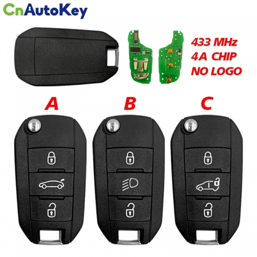 CN009055  Key Remote Peugeot 208 2008 508 308 C3 (2017-2022) Aes 4A 433MHZ (no logo)