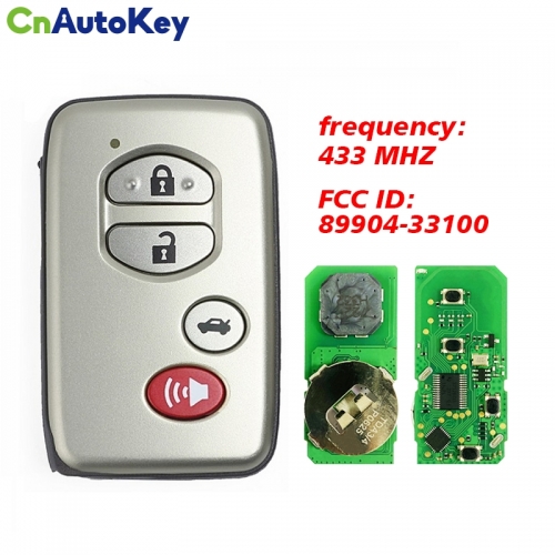 CN007201 For Toyota Aurion 2007+ Smart Key, 4Buttons, 14AAC B53EA A433 P1 D4 4D-67, 433MHz Gray 89904-33100 Keyless Go