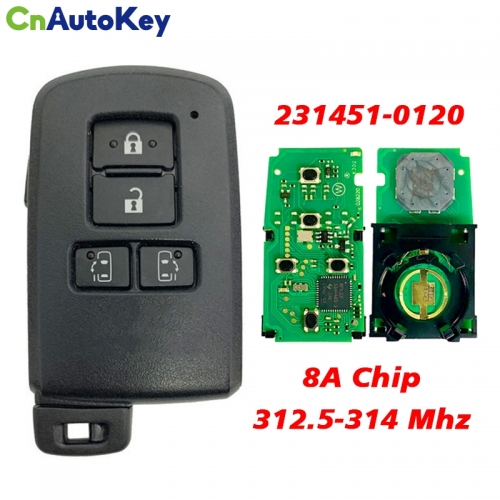 CN007310   4 Button 8A Chip P4 A9 Car Proximity Fob 312.5-314Mhz Smart Key FCCID 231451-0120 Keylessgo Remote Card for Toyota Alphard