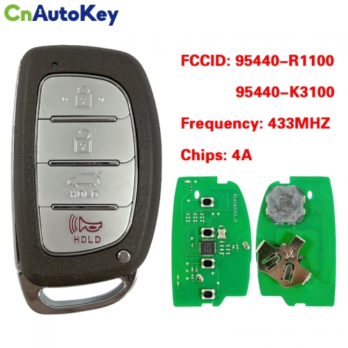 CN020306 Part Number 95440-R1100 95440-K3100 For Hyundai HB20 2020+ 4A Chip 433Mhz Remote 4 Button Smart Car Key