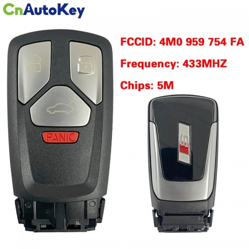 CN008165  MLB 3+1 buttons Suitable for Audi A4 A5 Q5 Q7 S4 S5 original remote control key  433Mhz 5M chip FCC: 4M0 959 754 FA Keyless GO