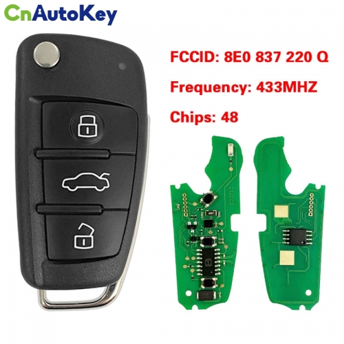 CN008007 3 Button Remote Car Flip Key 433MHz Fob for AUDI A2 A4 S4 Cabrio Quattro Avant 2005 2006 2007 2008 with 48 Chip 8E0 837 220Q K D