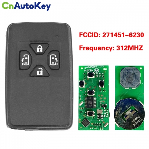 CN007256  Toyota Smart Key 4 Buttons Slider Door 312MHz PCB 271451-6230 Black Cover