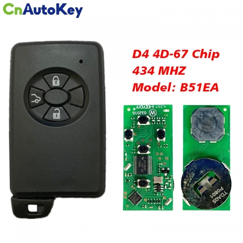 CN007189 Toyota Corolla, Auris, Rav4, Yaris 2006+ Smart Key, 3 Buttons, B51EA 0780 PCB P1 94 4D-67, 433MHz 89904-52071/42050/52072/0d030/0d031/0d070/0