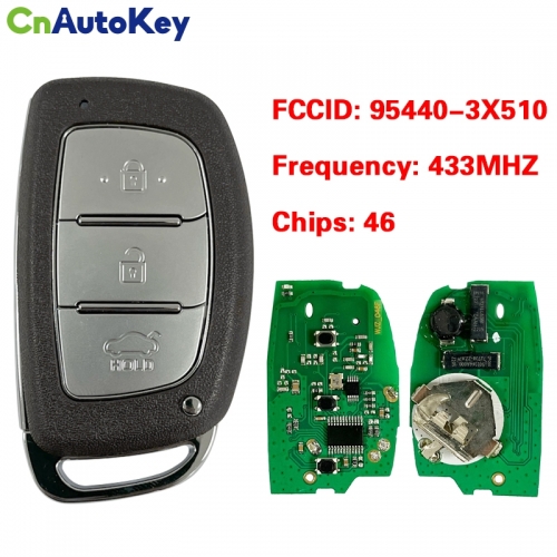 CN020001 For Hyundai Elantra 2014+ Smart Key, 3Buttons, DVI-MDFGE03 PCF7952A, 433MHz 95440-3X510 Keyless Go