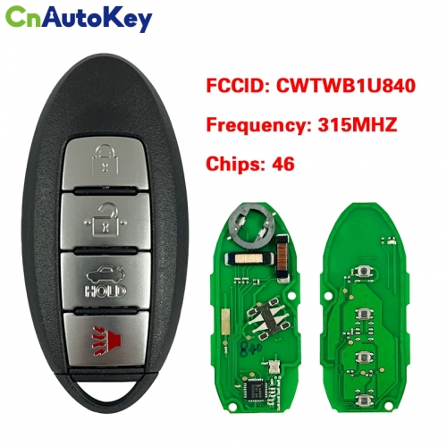 CN027047 For Nissan Sentra, Versa 2013-2019 Remote Fob W/ Uncut Blade TWB1U840 , 285E3-3SG0D 315MHz PCF7952  CWTWB1U840