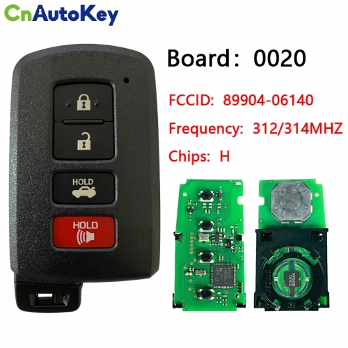 CN007144 2012-2020 For Toyota  4-Button Smart Key  312MHZ PN 89904-06140  HYQ14FBA  G BOARD 281451-0020 