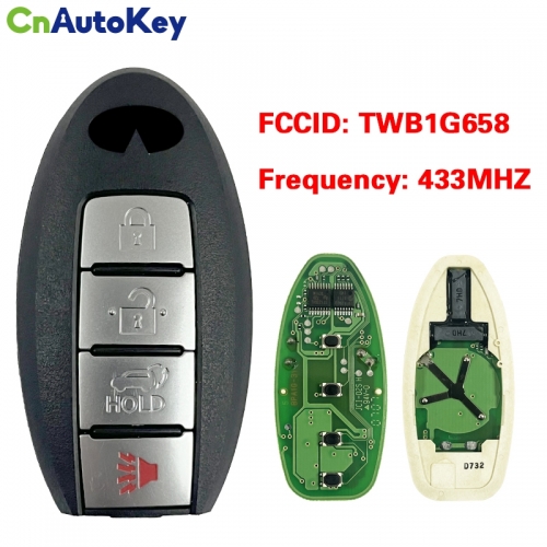 CN021016 For Infiniti 3+1 button intelligent remote key No chip FCC TWB1G658 433MHz