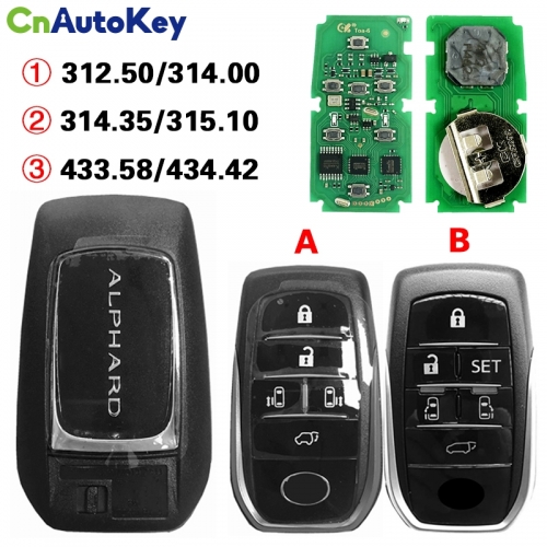 CN007271 0120 312.50/314.00、314.35/315.10、433.58/434.42 smart pcb key for toyota alphard vellfire 8A chip P4:A9