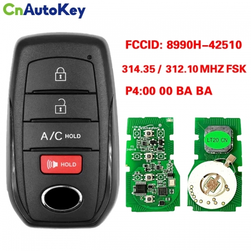 CN007325  2023 Toyota bZ4X Smart Remote Key 4 Button 8990H-42510 HYQ14FBX 314.35-312.10 MHZ P4:00 00 BA BA