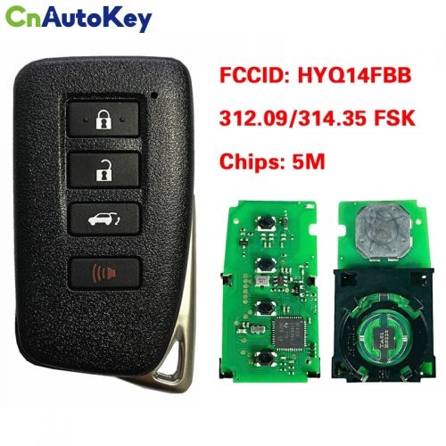 CN052028  Keyless-Go Smart Rmote Key 3+1B ASK 312.09/314.35 FSK 8A SUV for Lexus 2017-2019 Board 0010 8A Chip TOY12 Blade FCC ID HYQ14FBB