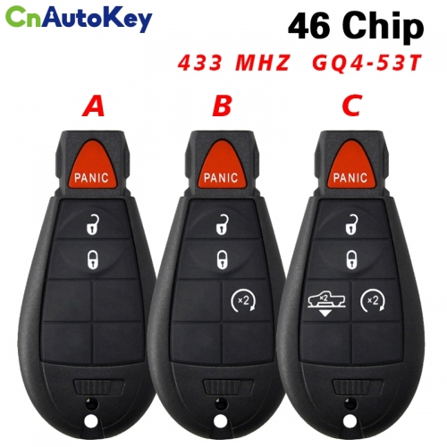 CN087061 3/4/5 Buttons GQ4-53T Remote Car Key 4 Buttons 433MHz  46 Chip for Dodge RAM 1500 2500 3500 4500 2013-2018