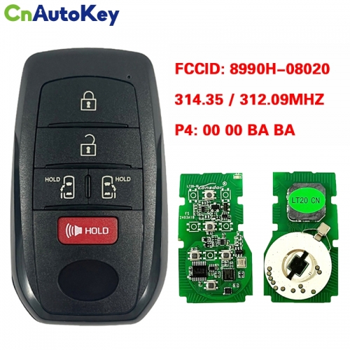 CN007318 2021-2022 Toyota Sienna Smart Keyless Proximity Key 8990H-08020 8990H-08021 HYQ14FBX P4::00 00 BA BA 314.35/312.09MHZ FSK