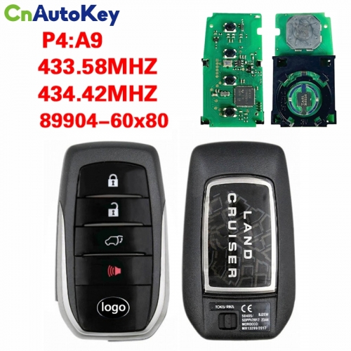 CN007228 toyota land cruiser 2020 Smart key 3+1 button  89904-60x80 P4:A9 433.58/434.42