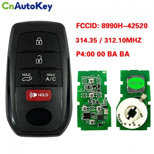 CN007323  2023 Toyota bZ4X Smart Remote Key 5 Button 8990H-42520 HYQ14FBX 314.35/312.10MHZ P4:00 00 BA BA