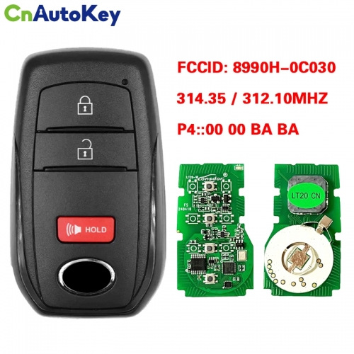 CN007316  2023 - 2024 Toyota Sequoia, Tacoma Smart Remote Key 8990H-0C030 HYQ14FBX P4::00 00 BA BA 314.35/312.10MHZ FSK