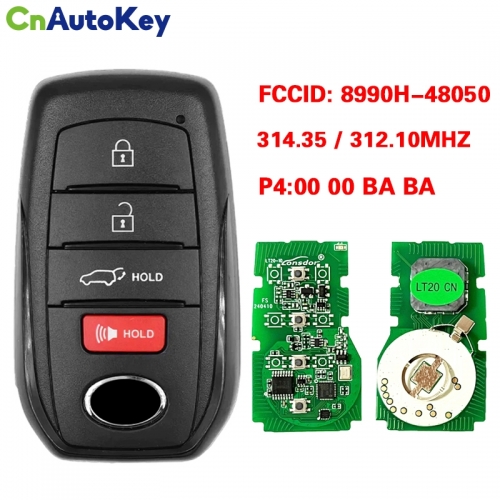 CN007319  2021 Toyota Venza Smart Remote Key 8990H-48050 HYQ14FBX 314.35/312.10 MHZ P4:00 00 BA BA