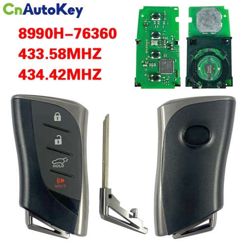 CN052067  For Lexus UX200 UX250 2019+ Smart Key, 4Buttons 8990H-76360 433.58/434.42, B2C2K2R P4 AA