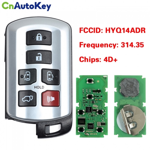 CN007211 314.35MHz 271451-5691 FCC ID HYQ14ADR Keyless Entry 6 Button Remote Key Fob for Toyota Sienna 2011-2019 4D