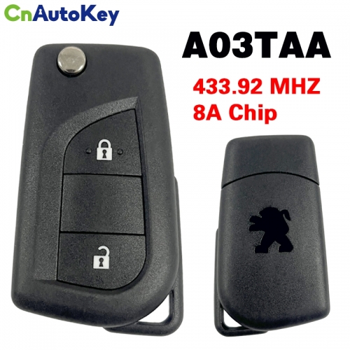 CN009061 Peugeot original intelligent folding key 2 buttons 433.92MHZ 8A chip model A03TAA